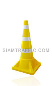 Yellow traffic cone attached with reflective tape