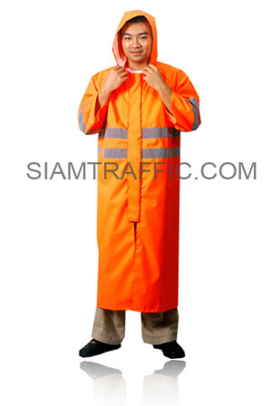 เสื้อกันฝนจราจร สะท้อนแสง แบบ A : เสื้อคลุม (คลุมทั้งตัว) สีส้ม