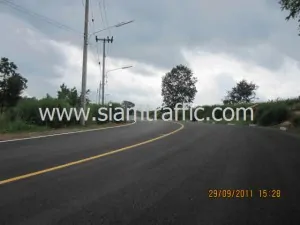 Road stud Road marking and guardrail at Mountain Creek