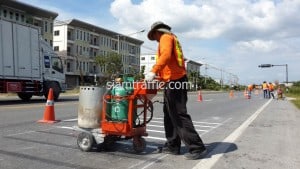 Road marking Nakhon Nayok high way