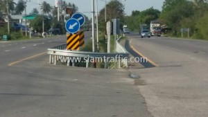 Crash barrier and road sign Prajuab Kirikhan Highway District