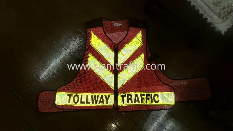 เสื้อกั๊กสะท้อนแสงรูปตัว V สกรีนข้อความ TOLLWAY TRAFFIC