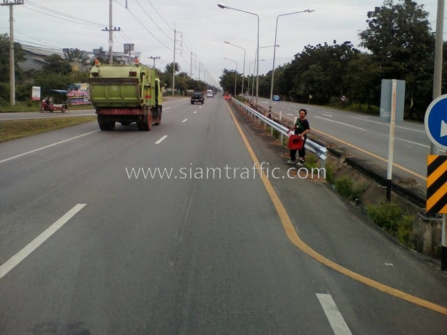 W-beam guard rail crash barrier Samutsongkram Highway