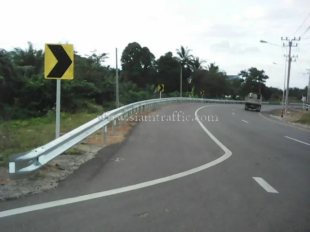 W-beam metal road guard rails Ratchakrud to Wangtakor Ranong Highway