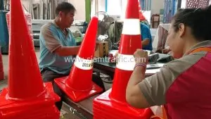 Defence Volunteers in Phron District traffic cones 