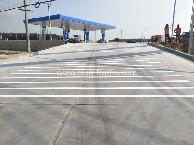 White line markings at PTT Life Station Rayong Province