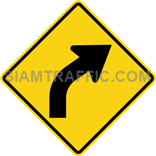 2-2 Warning Signs “Right Curve” – The way ahead is curve to the right. Drivers should slow down the vehicle, and drive on the left of the road with caution.