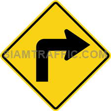 2-4 Warning Signs “Right Turn” – The way ahead is a sharp right turn. Drivers should slow down the vehicle, and drive on the left of the road with caution.