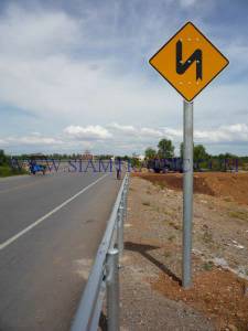 Traffic sign and guard rail at Cambodia