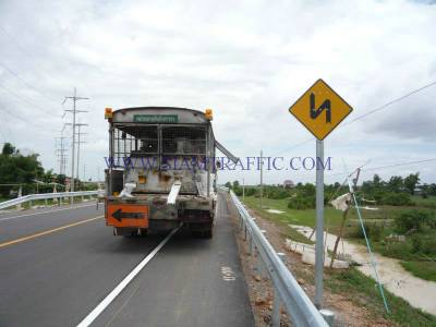 Traffic sign, thermoplastic road marking service and guard rail at Cambodia