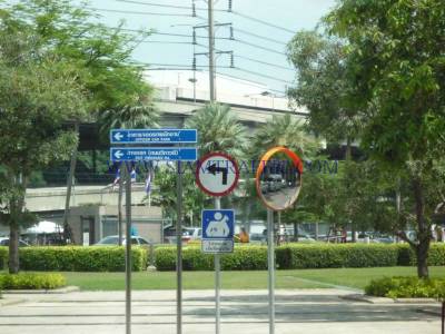 Traffic sign and stainless pole at PTT. head office